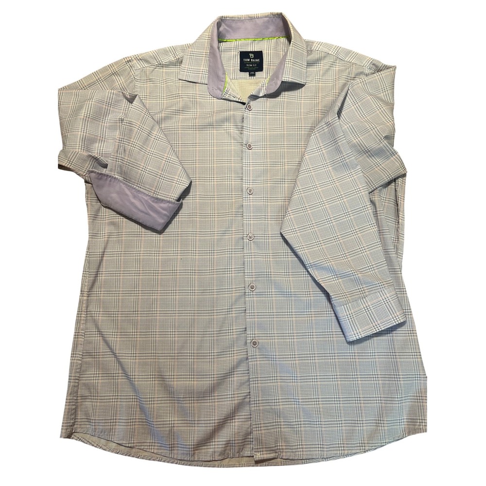 Tom Baine Slim Fit Plaid Performance Dress Shirt‎ Comfort Stretch XXL (18-18.5)